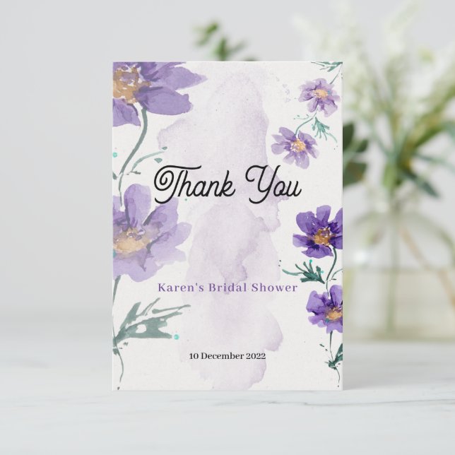 Elegant Purple Floral Thank You Card (Standing Front)
