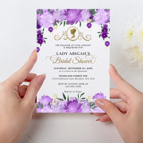 Elegant Purple Floral Victorian Bridal Shower Invitation