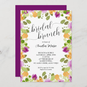 Elegant Purple Floral Watercolor Bridal Shower Invitation