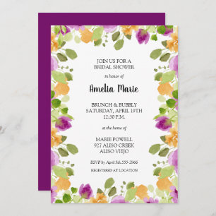 Elegant Purple Floral Watercolor Bridal Shower Invitation