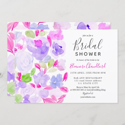 Elegant purple floral watercolor bridal shower invitation