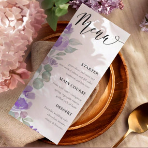 Elegant Purple Floral Watercolor Wedding Menu