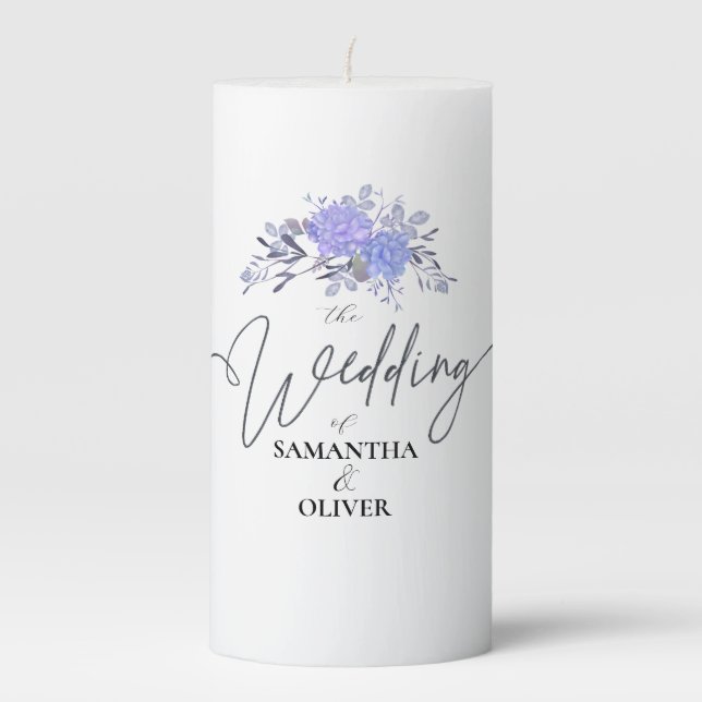 Elegant Purple Floral Wedding Candle (Front)