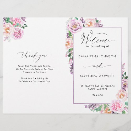 Elegant Purple Floral Wedding Ceremony Program