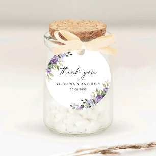 Elegant Purple Floral Wedding Classic Round Sticker