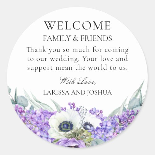 Elegant Purple Floral Wedding Favor Thank You Clas Classic Round Sticker