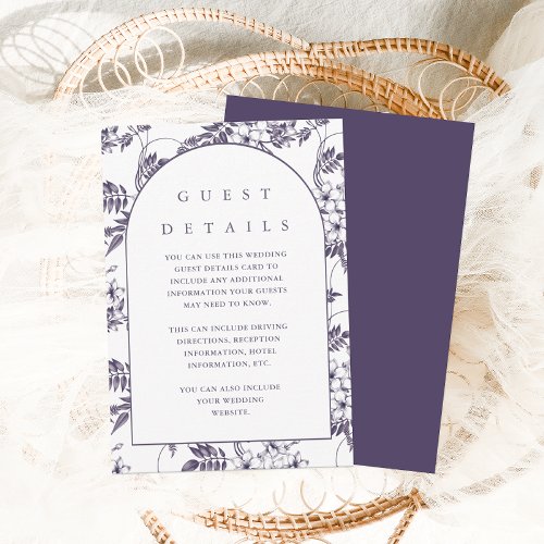 Elegant Purple Floral Wedding Guest Detail