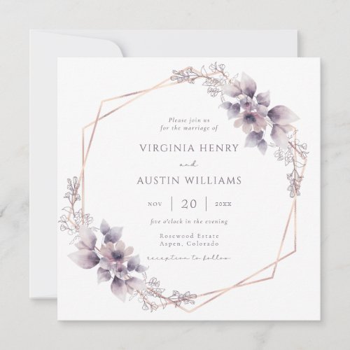 Elegant Purple Floral Wedding Invitation