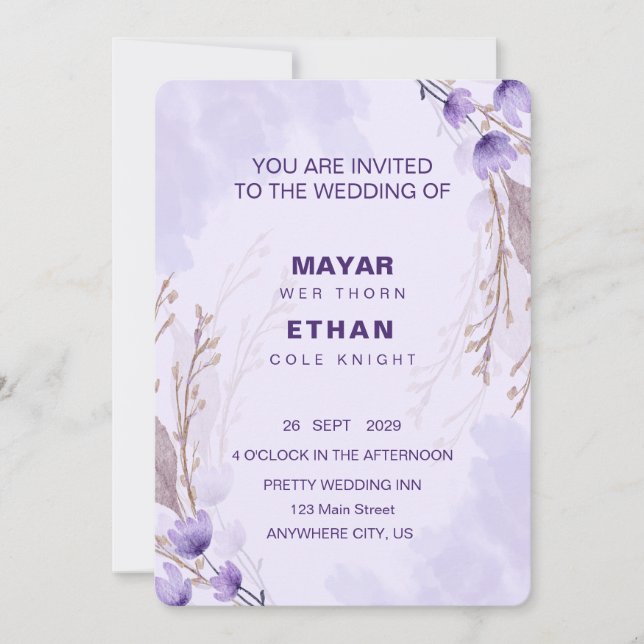 Elegant Purple Floral Wedding Invitation (Front)