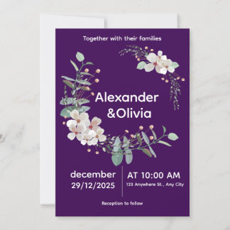 Elegant Purple Floral Wedding Invitation