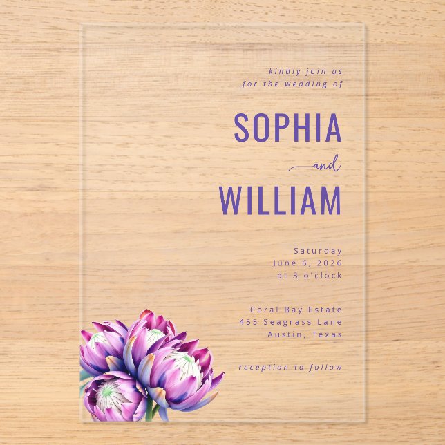Elegant Purple Floral Wedding Invitation (Front)