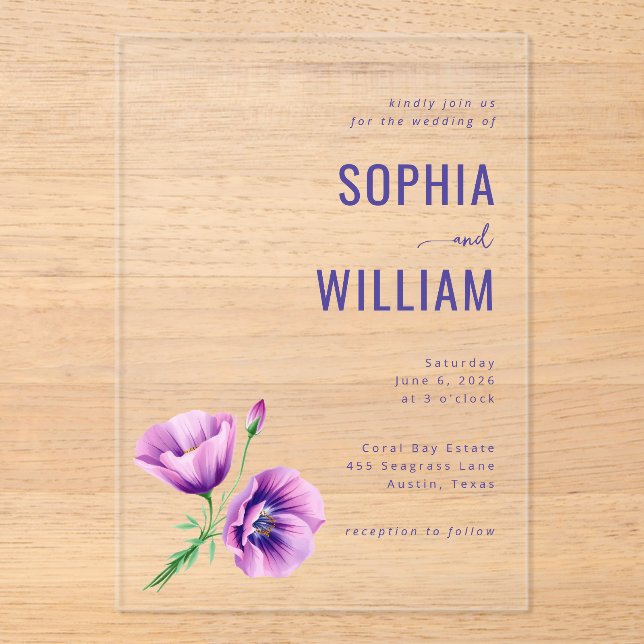 Elegant Purple Floral Wedding Invitation (Front)