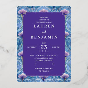 Elegant Purple Floral Wedding Invitation Foil Invitation