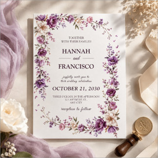 Elegant Purple Floral Wedding Invitation Template
