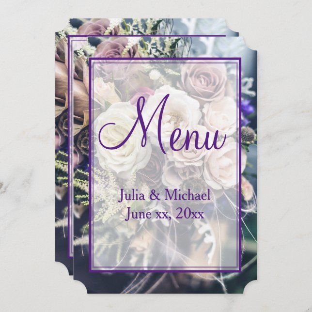Elegant Purple Floral Wedding Menu (Front/Back)