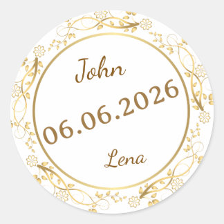 Elegant Purple Floral Wedding Monogram Favor Stick Classic Round Sticker