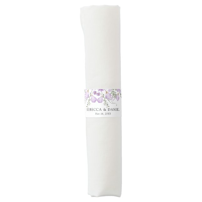 Elegant Purple Floral Wedding Napkin Band (Front)