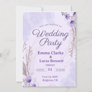 Elegant Purple Floral Wedding Party Invitation