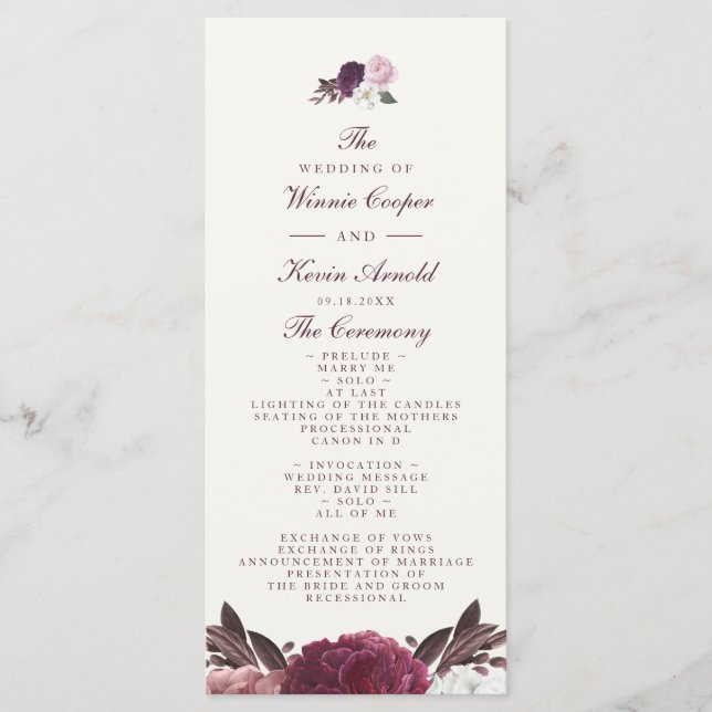 Elegant Purple Floral Wedding Program (Front)