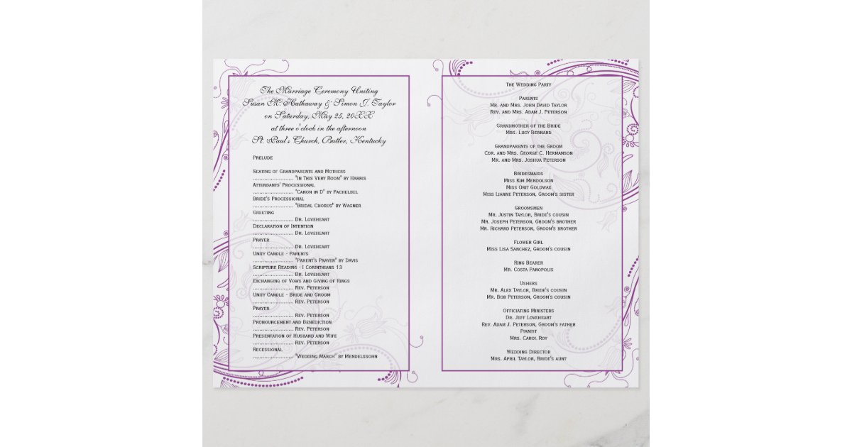 Elegant Purple Floral Wedding Program | Zazzle