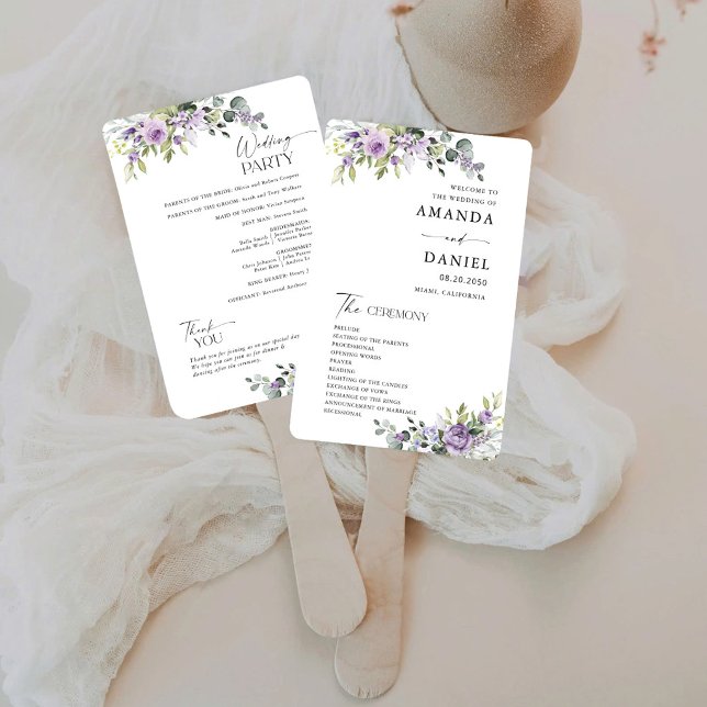 Elegant Purple Floral Wedding Program Hand Fan (Creator Uploaded)