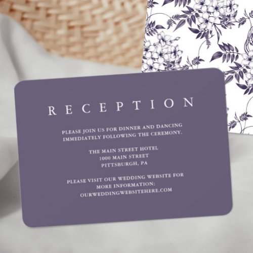 Elegant Purple Floral Wedding Reception Card