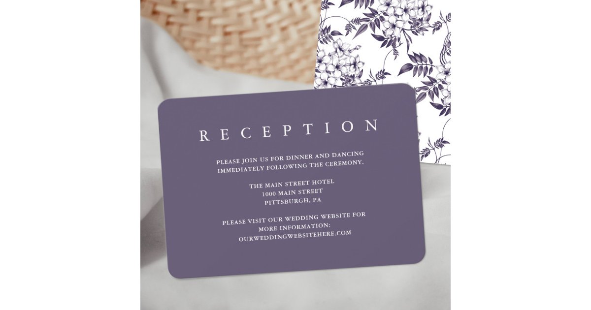 Elegant Purple Floral Wedding Reception Card | Zazzle