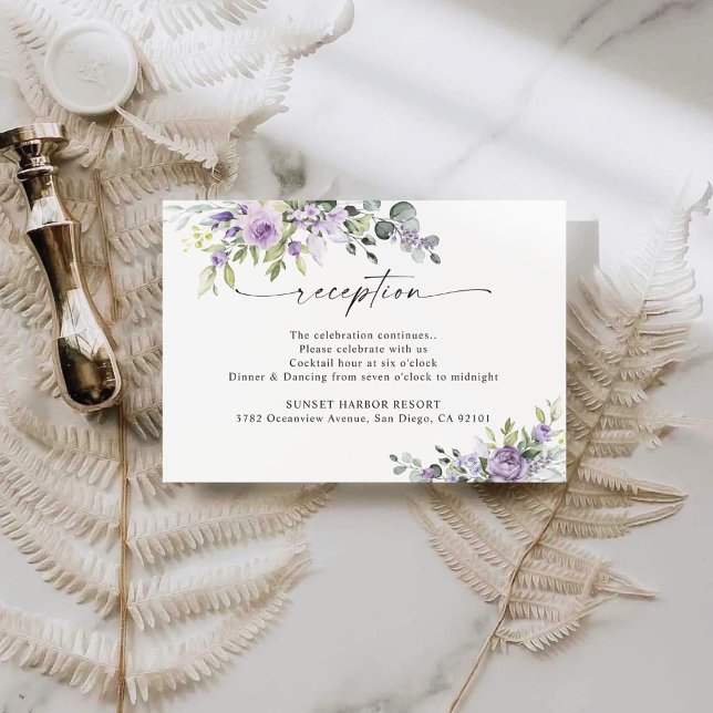 Elegant Purple Floral Wedding Reception  Enclosure Card (Creator Uploaded)