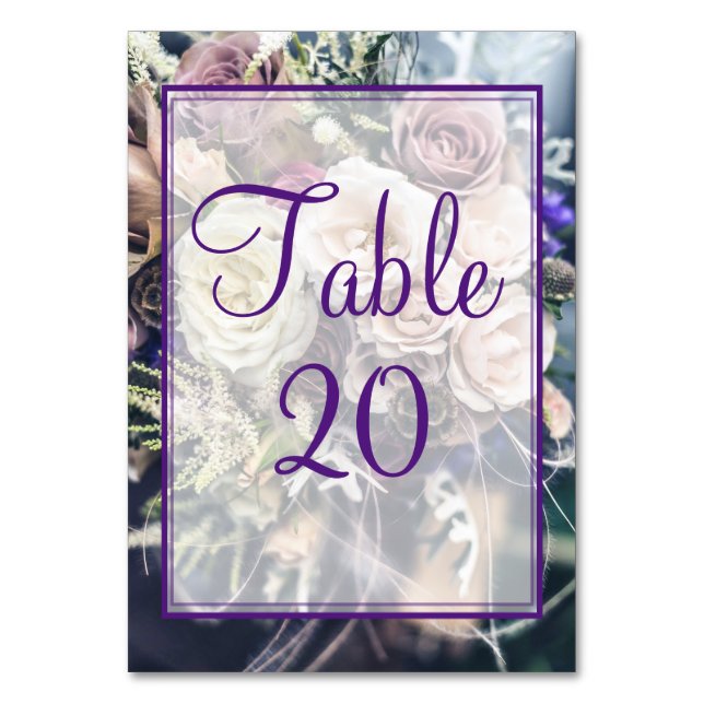 Elegant Purple Floral Wedding Reception  Table Number (Front)