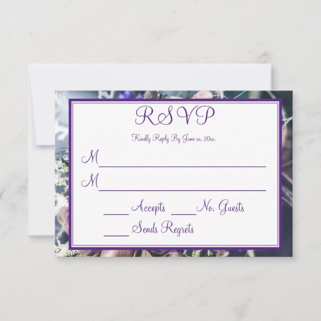 Elegant Purple Floral Wedding Reply RSVP Card (Front)