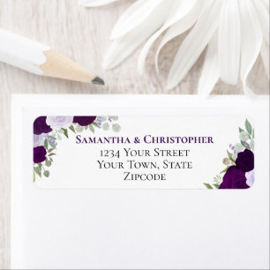 Elegant Purple Floral Wedding Return Address Label