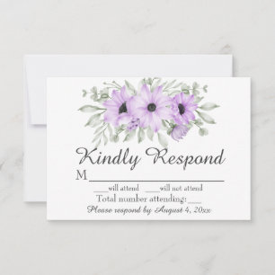 Elegant Purple Floral Wedding RSVP Card