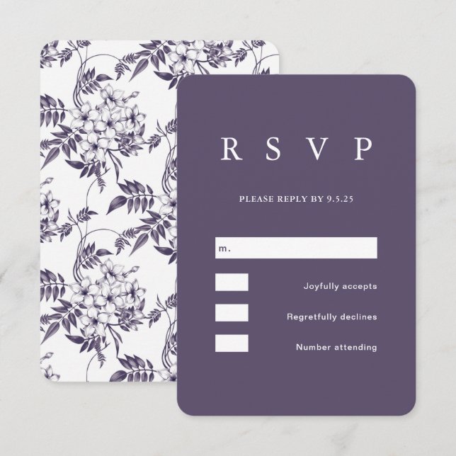Elegant Purple Floral Wedding RSVP Card (Front/Back)