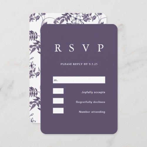 Elegant Purple Floral Wedding RSVP Card