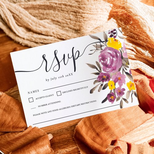 Elegant Purple floral wedding rsvp monogram