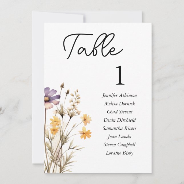 Elegant Purple Floral Wedding Seating Chart Card (Front)