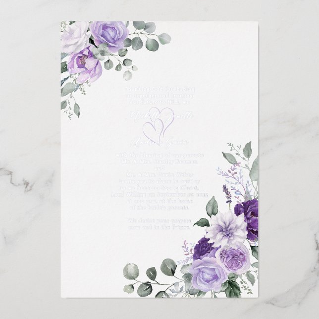 Elegant Purple Floral Wedding Silver Foil Invitation (Front)