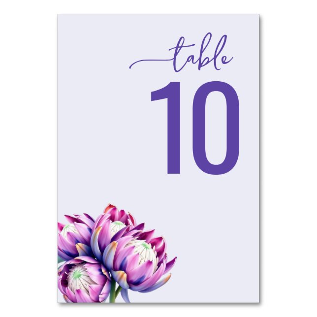 Elegant Purple Floral Wedding Table Card (Front)