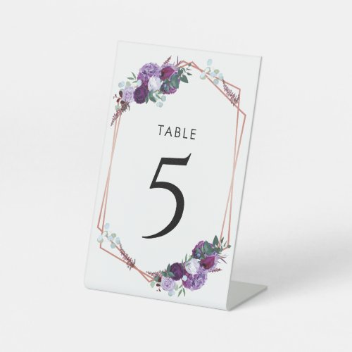 Elegant Purple Floral Wedding Table Number Pedestal Sign