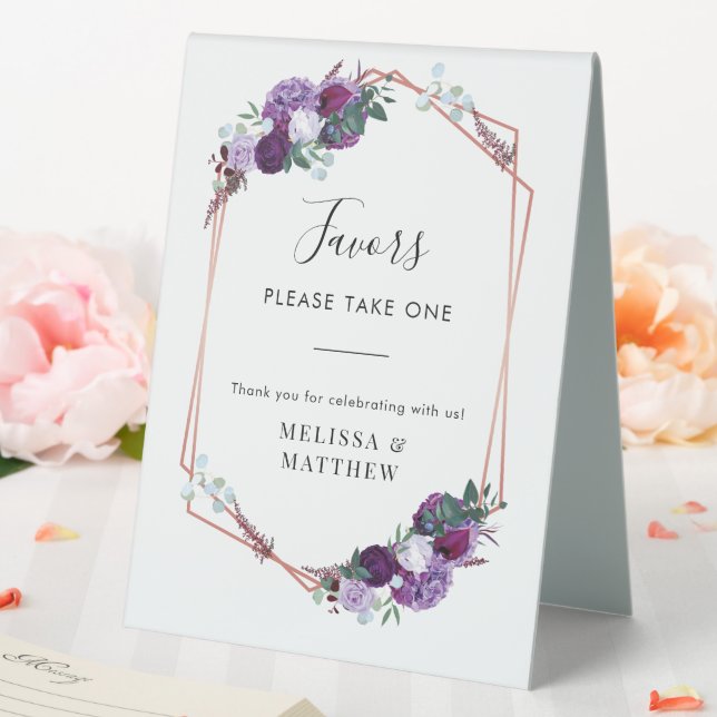 Elegant Purple Floral Wedding Table Tent (In SItu (Wedding))