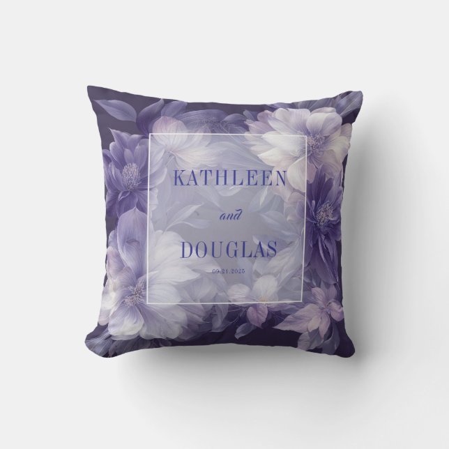 Elegant Purple Floral Wedding Throw Pillow (Front)