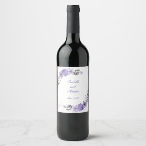 Elegant Purple Floral Wedding Wine Label