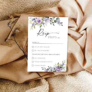 Elegant Purple Floral Wedding With Meal Choice RSVP Card