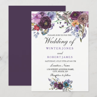 Elegant Purple Floral Winter Wedding Invitation
