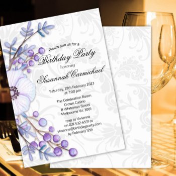 Elegant Purple Floral Wreath Damask Birthday