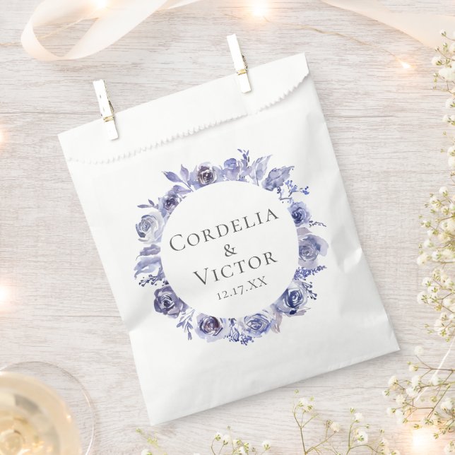 Elegant Purple Floral Wreath Wedding Custom Favor Bag (Clipped)