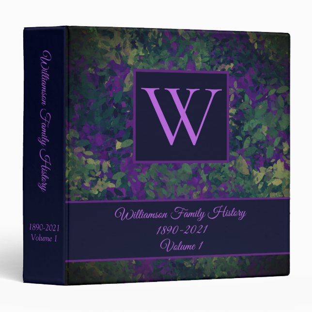 Elegant Purple Florals Family History Genealogy 3 Ring Binder (Front/Spine)