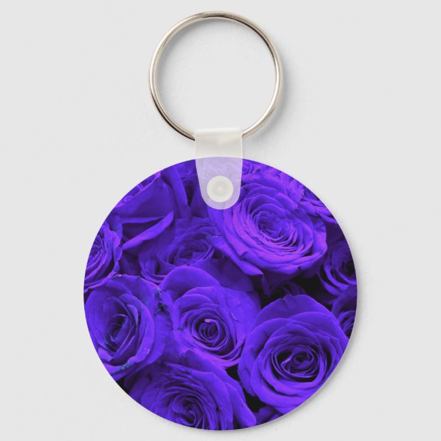 Elegant purple florals flowers roses  keychain (Front)