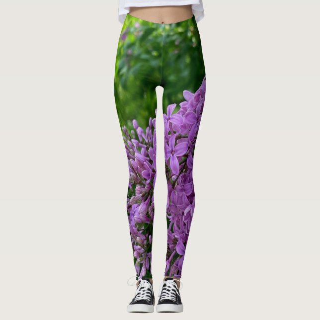 Elegant purple florals purple lilacs leggings (Front)