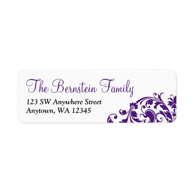 Elegant Purple Flourish Bat Mitzvah Label (Front)